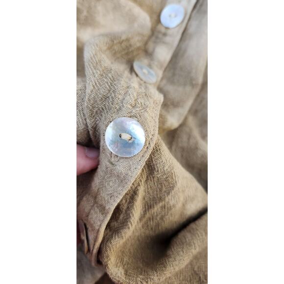 Oh My Gauze 1 (S/M) Fringe Cutout Back Tie Dye Brown Top Lagenlook Shell Buttons - Picture 9 of 9